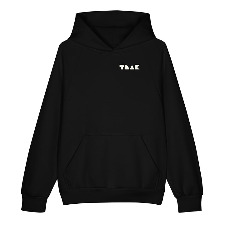 TEAK Outline Logo Heavyweight Hoodie in black, front: TEAK wordmark on the left chest