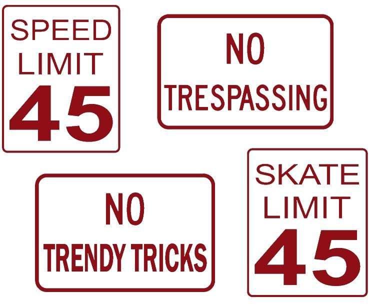 Teak Tuning DIY Mini Road Sign Decal Kit - Sticker Sheet of 4 Decals Dark Red