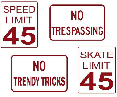 Teak Tuning DIY Mini Road Sign Decal Kit - Sticker Sheet of 4 Decals Dark Red