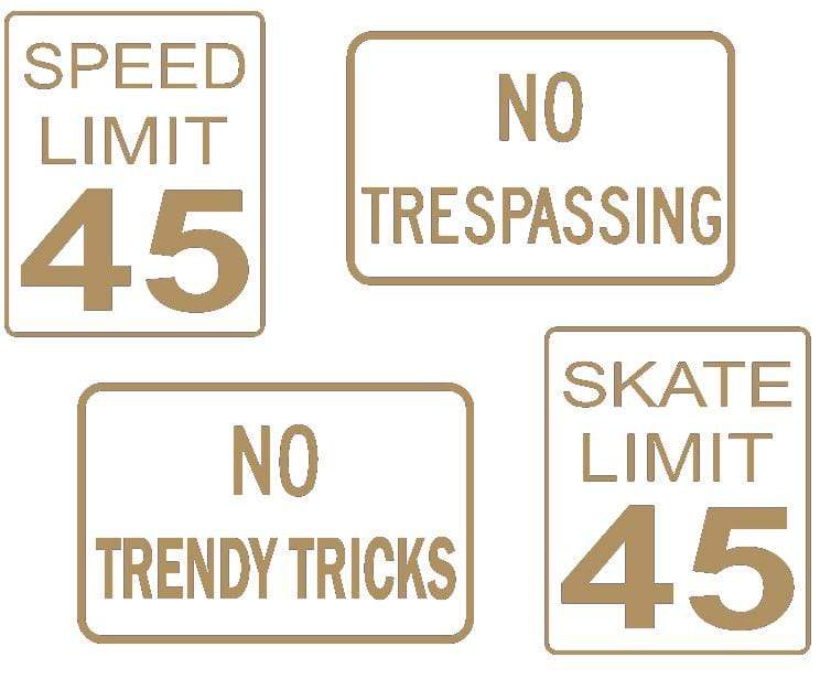 Teak Tuning DIY Mini Road Sign Decal Kit - Sticker Sheet of 4 Decals Gold