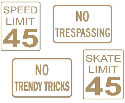Teak Tuning DIY Mini Road Sign Decal Kit - Sticker Sheet of 4 Decals Gold