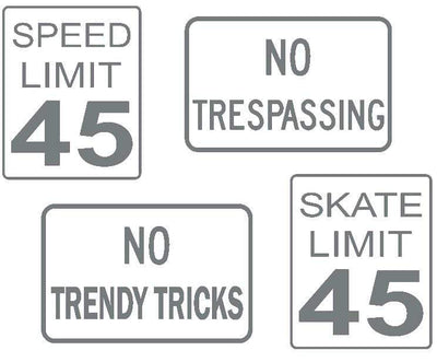 Teak Tuning DIY Mini Road Sign Decal Kit - Sticker Sheet of 4 Decals Gray
