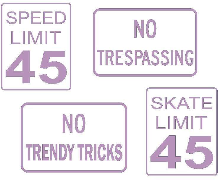 Teak Tuning DIY Mini Road Sign Decal Kit - Sticker Sheet of 4 Decals Lilac