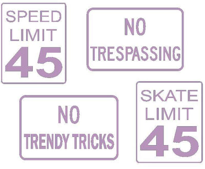Teak Tuning DIY Mini Road Sign Decal Kit - Sticker Sheet of 4 Decals Lilac