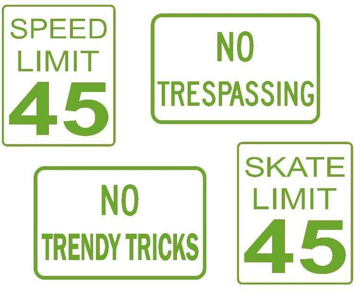 Teak Tuning DIY Mini Road Sign Decal Kit - Sticker Sheet of 4 Decals Lime