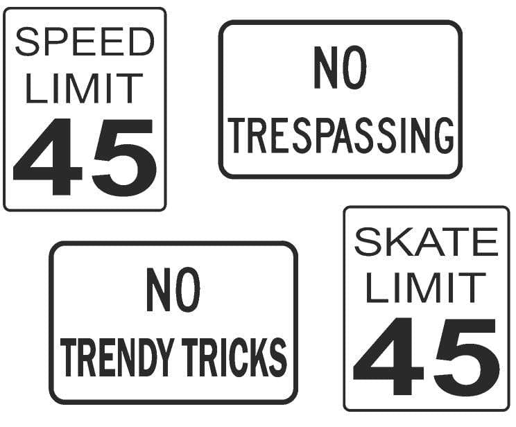 Teak Tuning DIY Mini Road Sign Decal Kit - Sticker Sheet of 4 Decals Matte Black