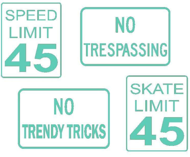 Teak Tuning DIY Mini Road Sign Decal Kit - Sticker Sheet of 4 Decals Mint