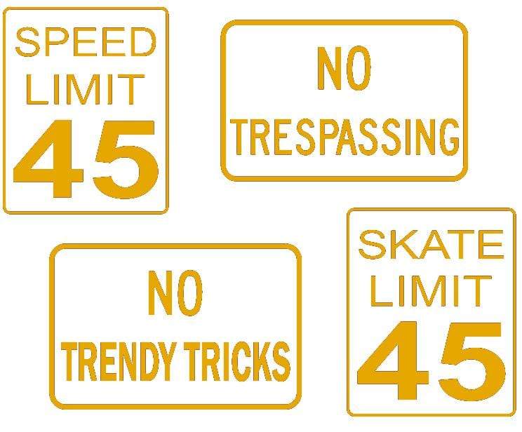 Teak Tuning DIY Mini Road Sign Decal Kit - Sticker Sheet of 4 Decals Mustard