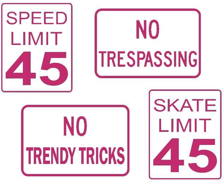 Teak Tuning DIY Mini Road Sign Decal Kit - Sticker Sheet of 4 Decals Pink