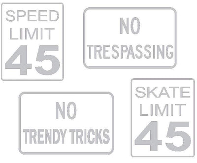 Teak Tuning DIY Mini Road Sign Decal Kit - Sticker Sheet of 4 Decals Silver Gray