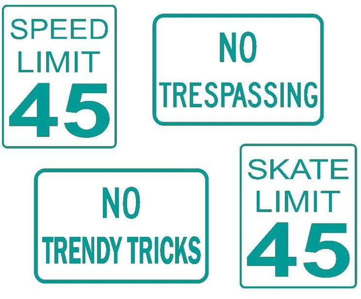 Teak Tuning DIY Mini Road Sign Decal Kit - Sticker Sheet of 4 Decals Turquoise