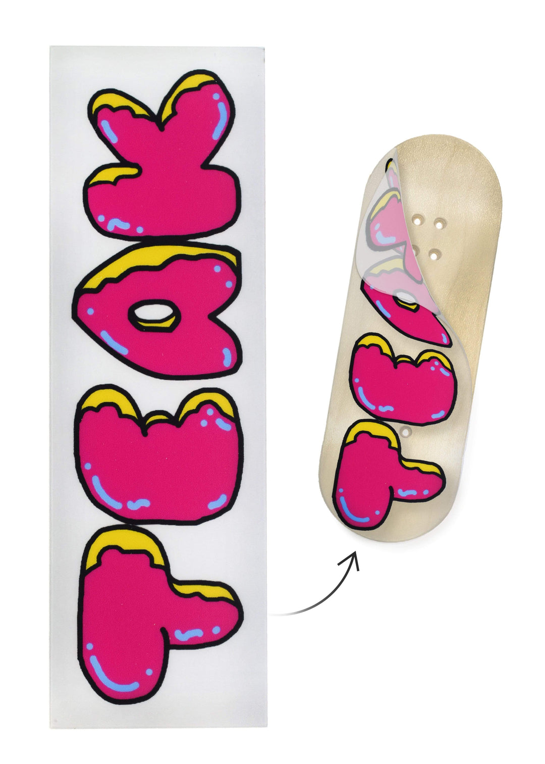 Teak Tuning "Donut Teak Logo, White" Deck Graphic Wrap (Transparent Background) - 35mm x 110mm