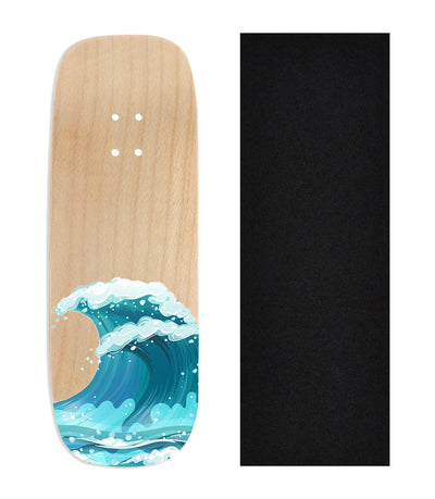 Teak Tuning Heat Transfer Graphic Wooden Fingerboard Deck, "Waves" Boxy Deck