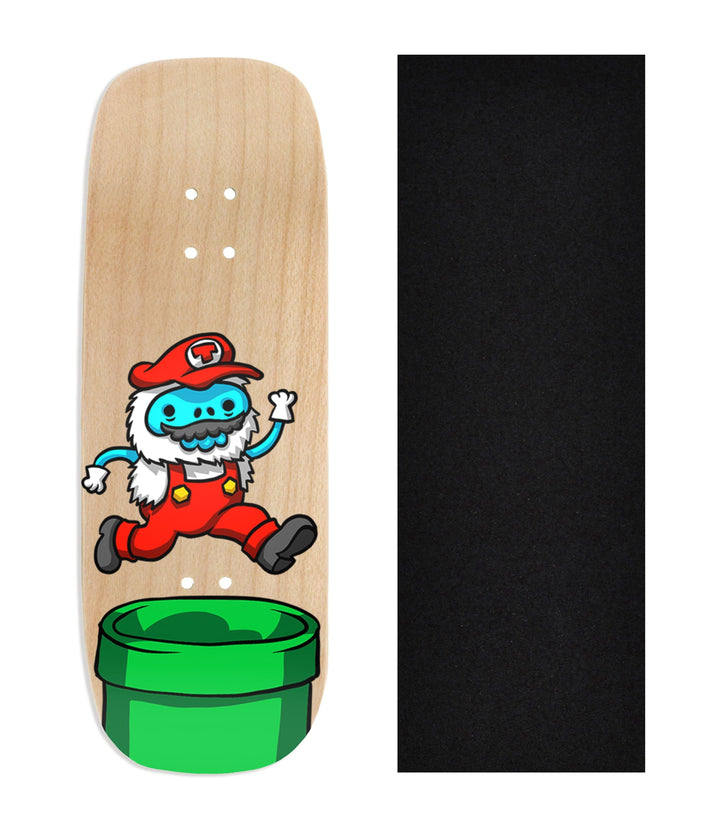 Teak Tuning Heat Transfer Graphic Wooden Fingerboard Deck, "It's a me...Yetio!" Boxy Deck