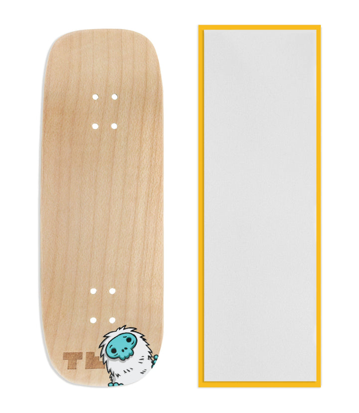 Teak Tuning Heat Transfer Graphic Wooden Fingerboard Deck, "Blue Peepin' Yeti" Boxy Deck