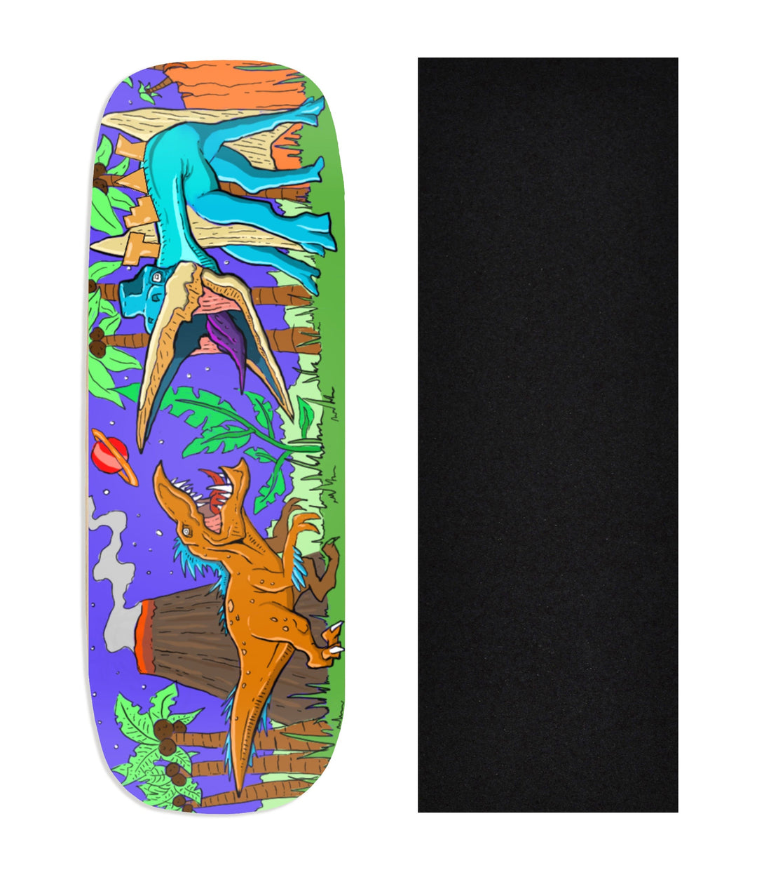 Teak Tuning Heat Transfer Graphic Wooden Fingerboard Deck, "Chilla'Saurus"