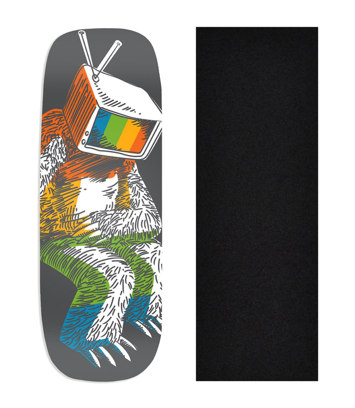 Teak Tuning Heat Transfer Graphic Wooden Fingerboard Deck, "Calibrating Yeti" Boxy Deck