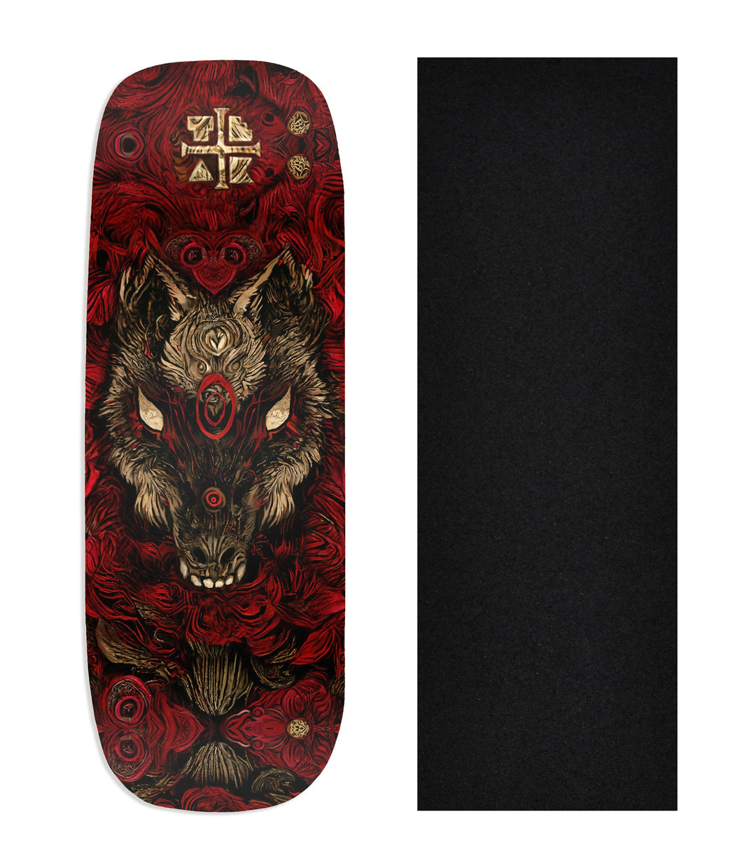 Teak Tuning Heat Transfer Graphic Wooden Fingerboard Deck, "Howl in the Night" Boxy Deck