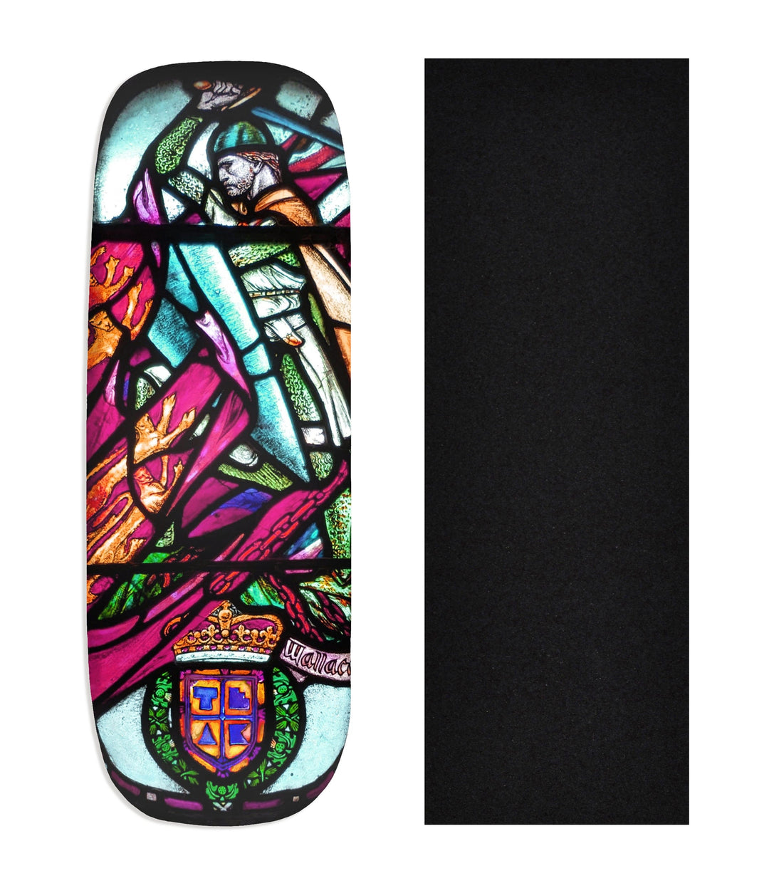 Teak Tuning Heat Transfer Graphic Wooden Fingerboard Deck, "Wallace Stained Glass" Boxy Deck