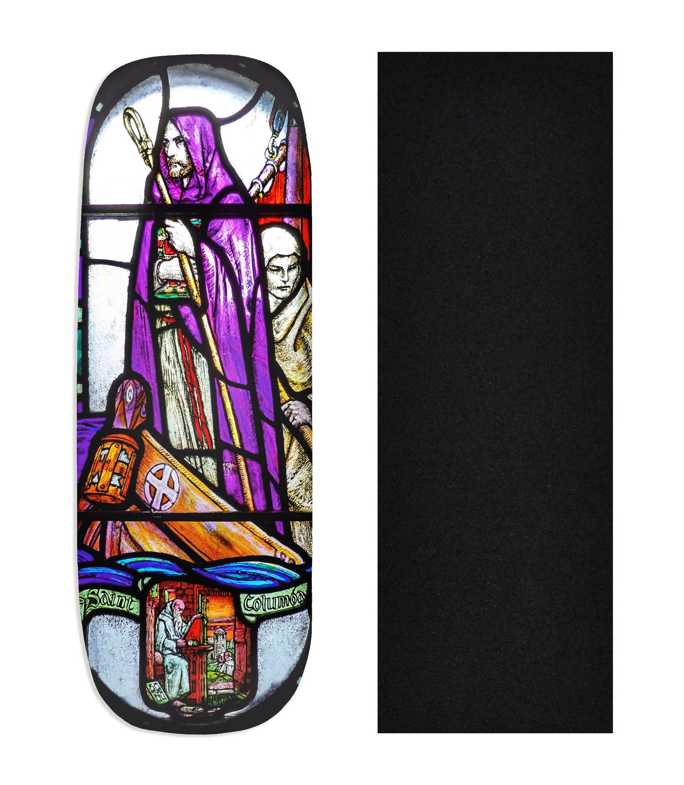 Teak Tuning Heat Transfer Graphic Wooden Fingerboard Deck, "St. Columba Stained Glass" Boxy Deck