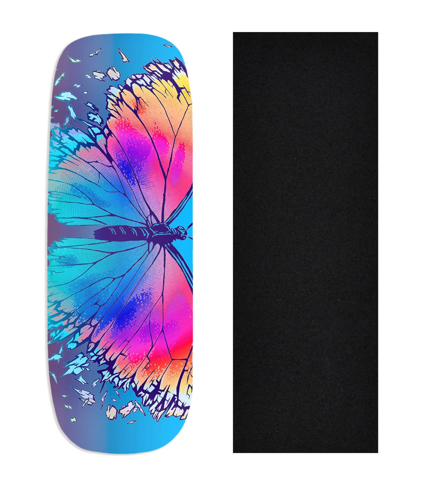 Teak Tuning Heat Transfer Graphic Wooden Fingerboard Deck, "Radiant Butterfly" Boxy Deck
