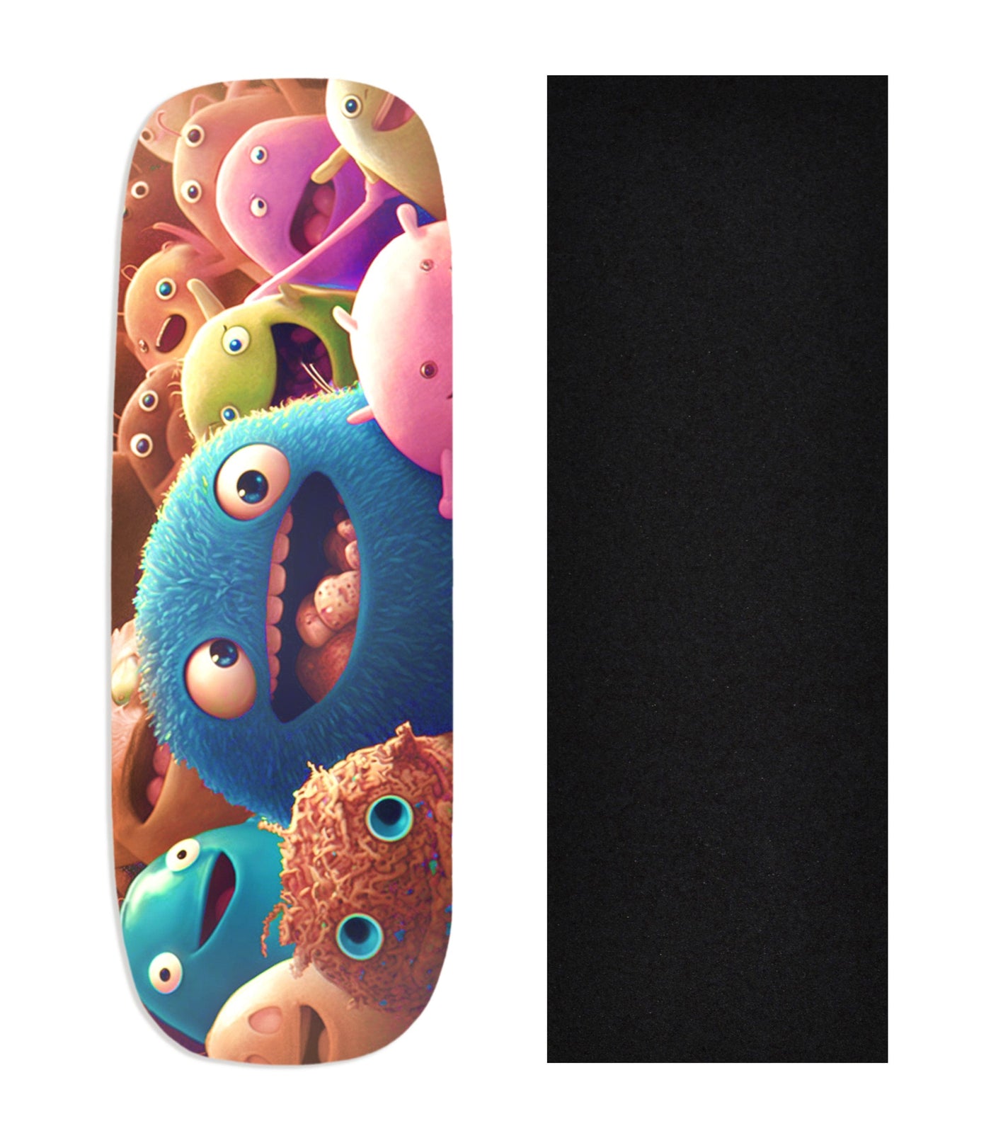 Teak Tuning Heat Transfer Graphic Wooden Fingerboard Deck, "Eager Microbes" Boxy Deck