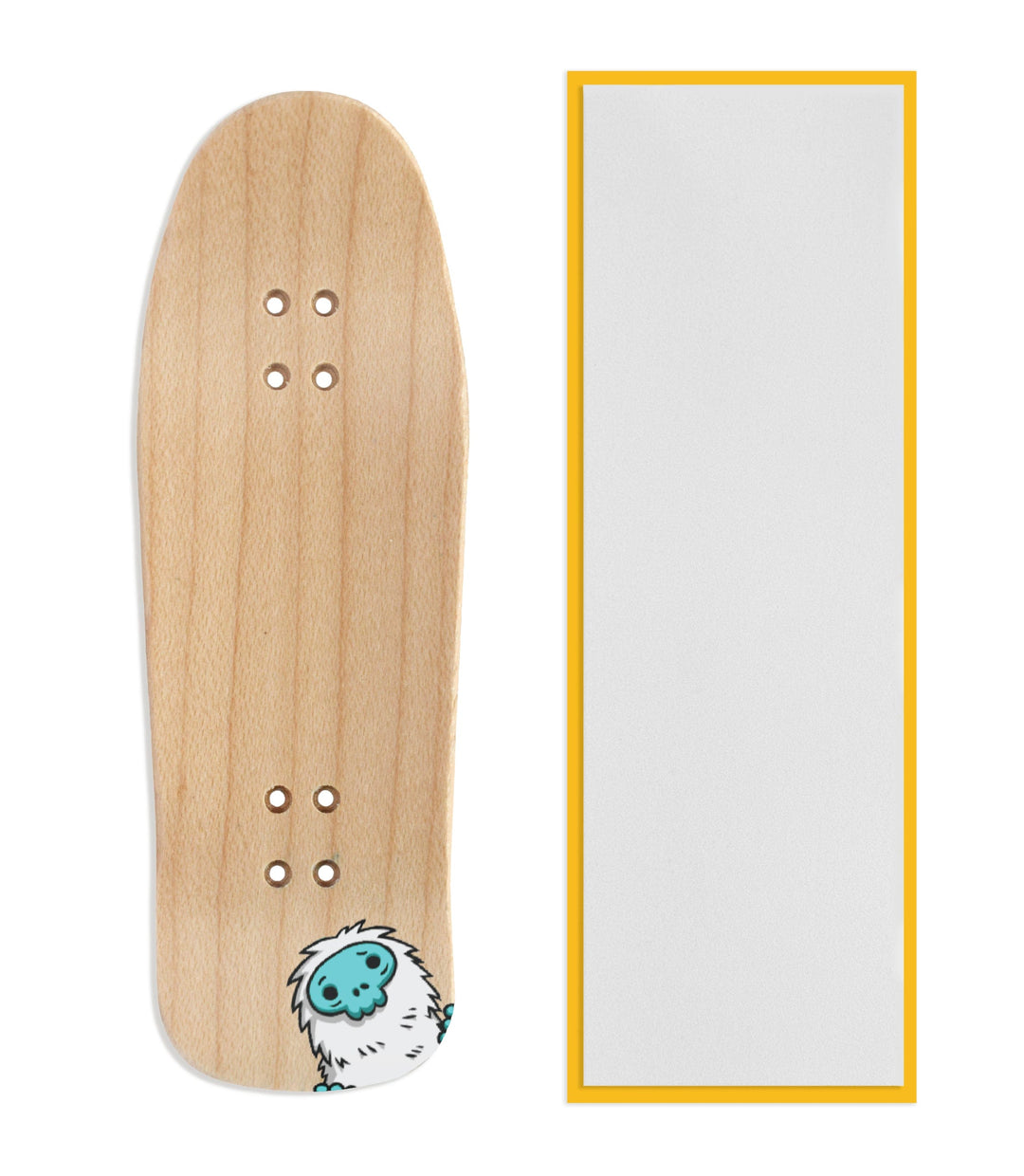 Teak Tuning Heat Transfer Graphic Wooden Fingerboard Deck, "Blue Peepin' Yeti" Carlsbad Cruiser Deck