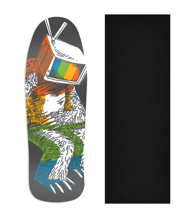 Teak Tuning Heat Transfer Graphic Wooden Fingerboard Deck, "Calibrating Yeti" Carlsbad Cruiser Deck