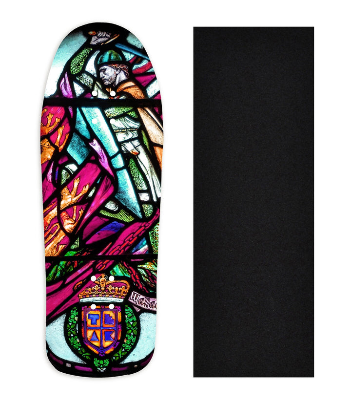Teak Tuning Heat Transfer Graphic Wooden Fingerboard Deck, "Wallace Stained Glass" Carlsbad Cruiser Deck