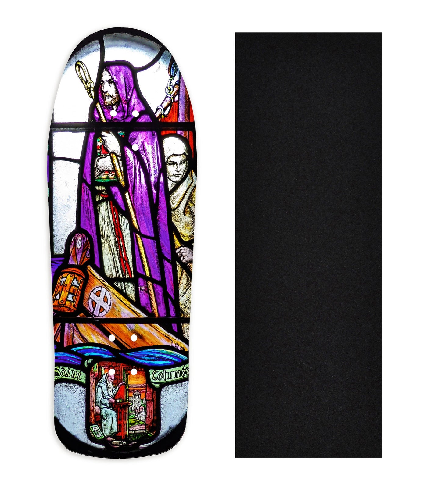 Teak Tuning Heat Transfer Graphic Wooden Fingerboard Deck, "St. Columba Stained Glass" Carlsbad Cruiser Deck