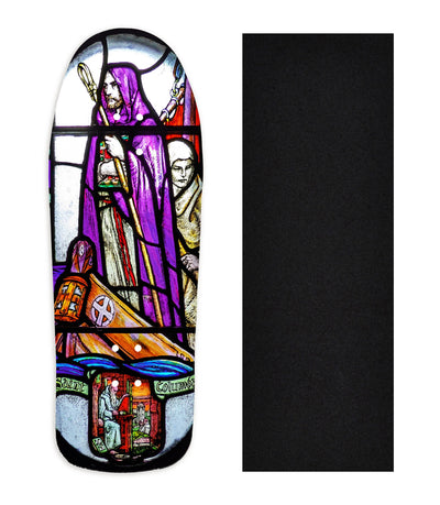 Teak Tuning Heat Transfer Graphic Wooden Fingerboard Deck, "St. Columba Stained Glass" Carlsbad Cruiser Deck