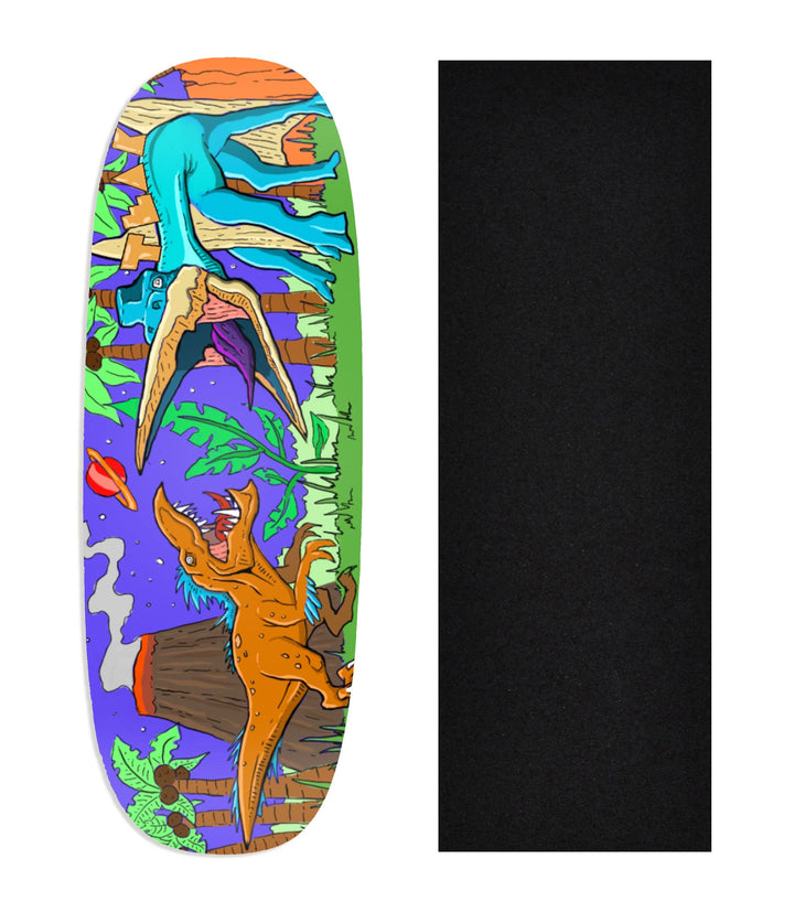 Teak Tuning Heat Transfer Graphic Wooden Fingerboard Deck, "Chilla'Saurus"