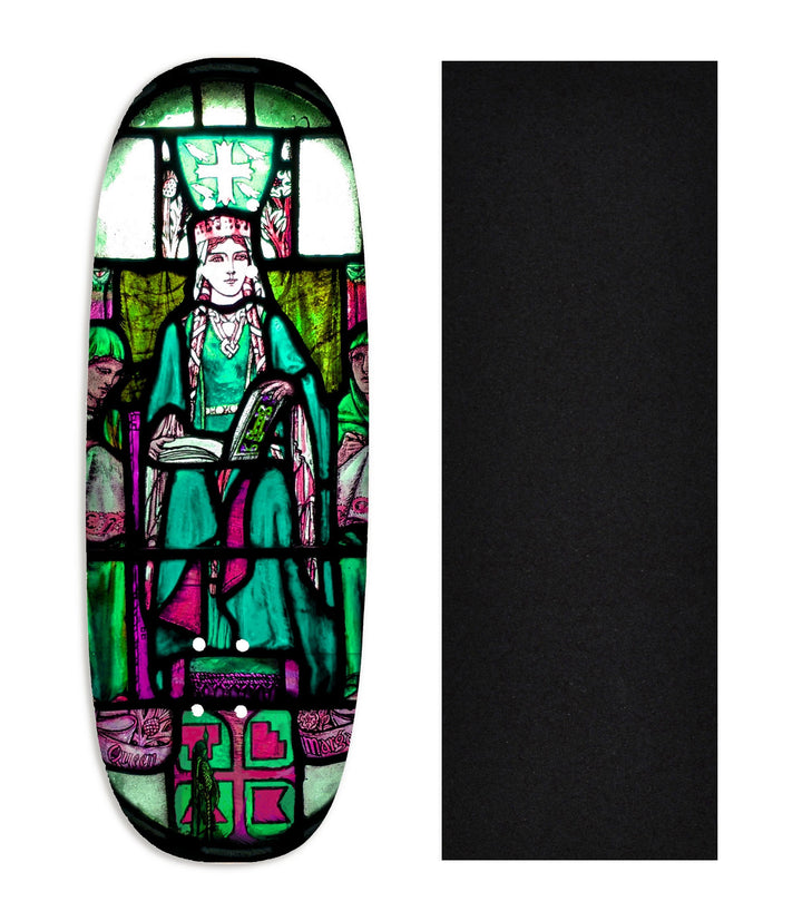 Teak Tuning Heat Transfer Graphic Wooden Fingerboard Deck, "Queen Margaret Stained Glass" Ohhh Deck