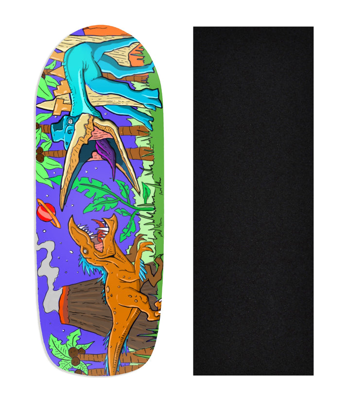 Teak Tuning Heat Transfer Graphic Wooden Fingerboard Deck, "Chilla'Saurus"