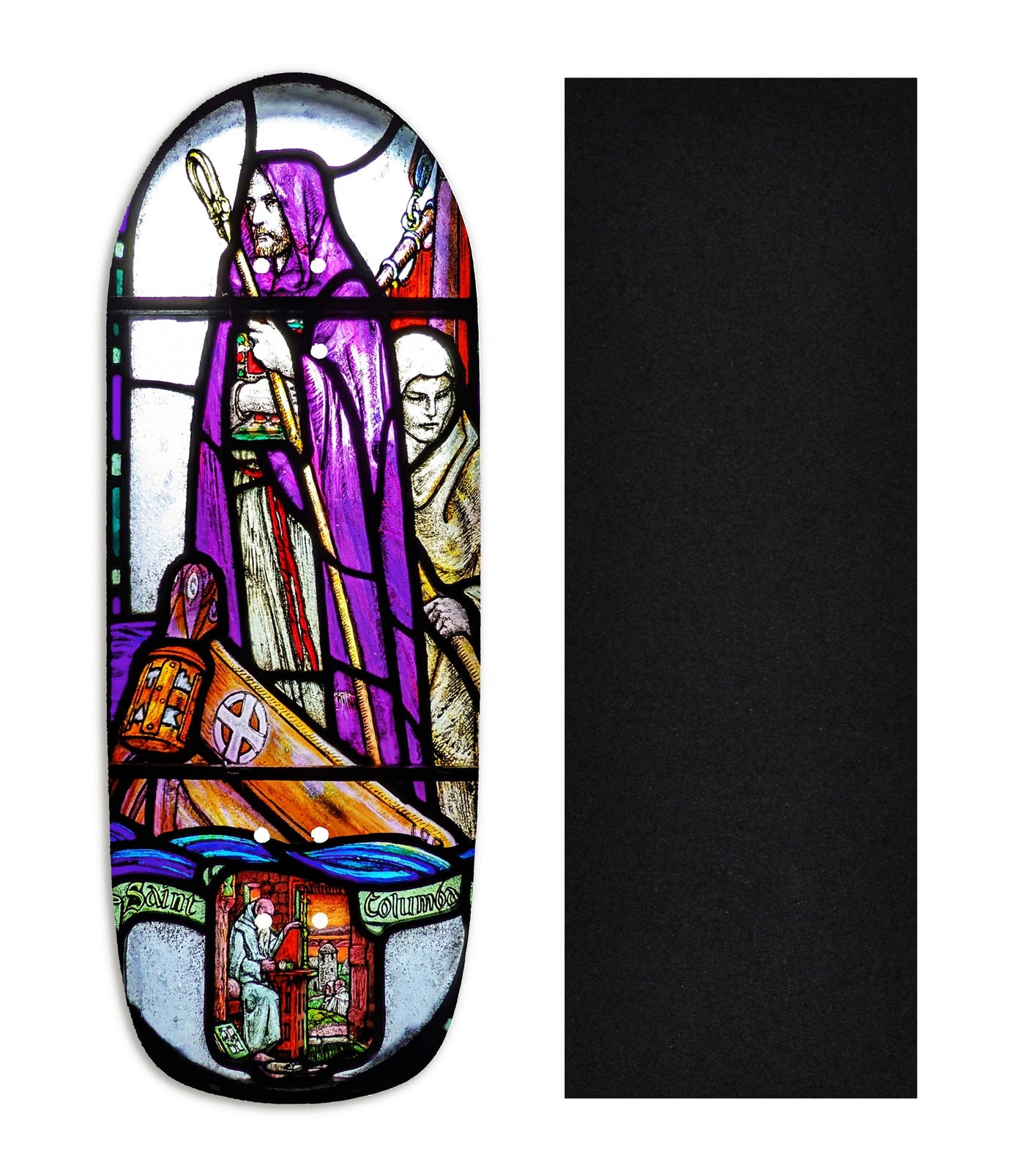 Teak Tuning Heat Transfer Graphic Wooden Fingerboard Deck, "St. Columba Stained Glass" Poolparty Deck