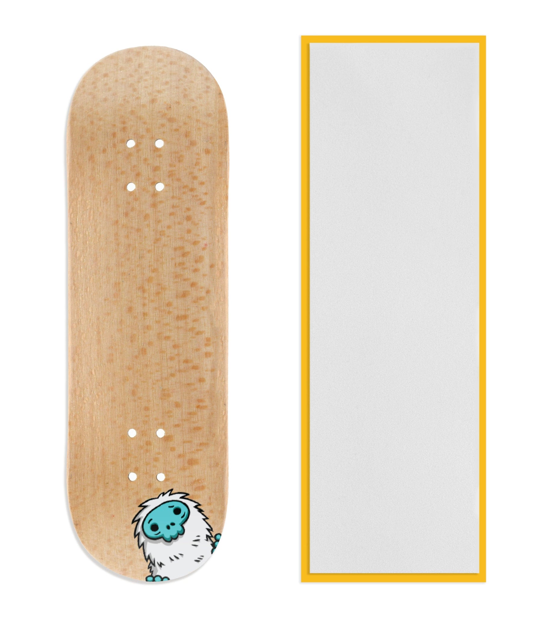 Heat Transfer Graphic Wooden Fingerboard Deck, "Blue Peepin' Yeti