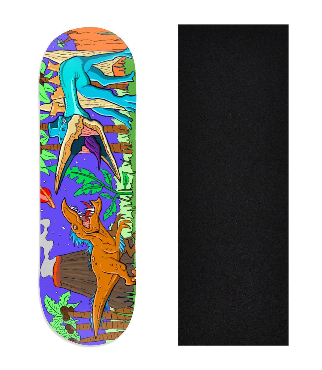 Teak Tuning Heat Transfer Graphic Wooden Fingerboard Deck, "Chilla'Saurus"