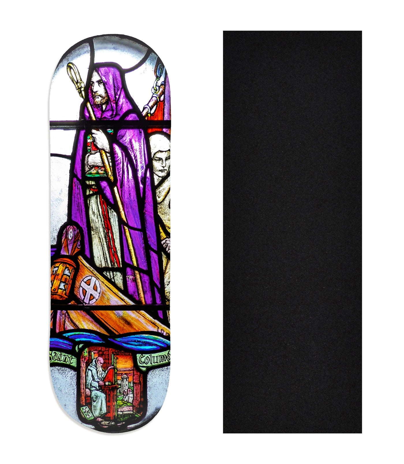 Teak Tuning Heat Transfer Graphic Wooden Fingerboard Deck, "St. Columba Stained Glass" 29mm Deck
