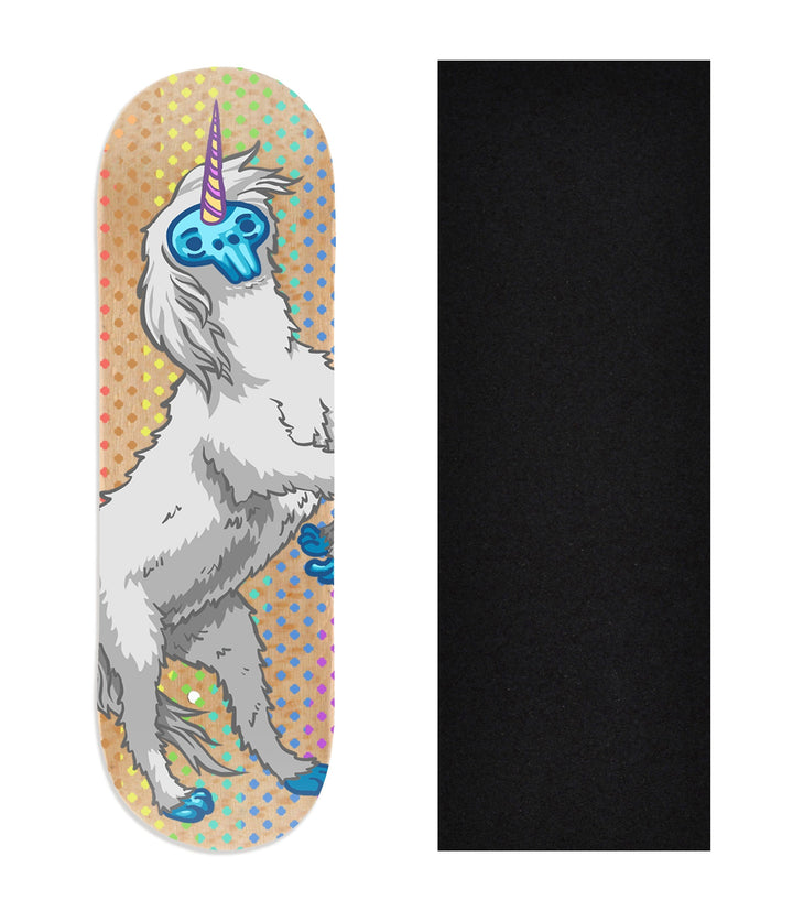 Teak Tuning Heat Transfer Graphic Wooden Fingerboard Deck, "Yeticorn" 29mm Deck