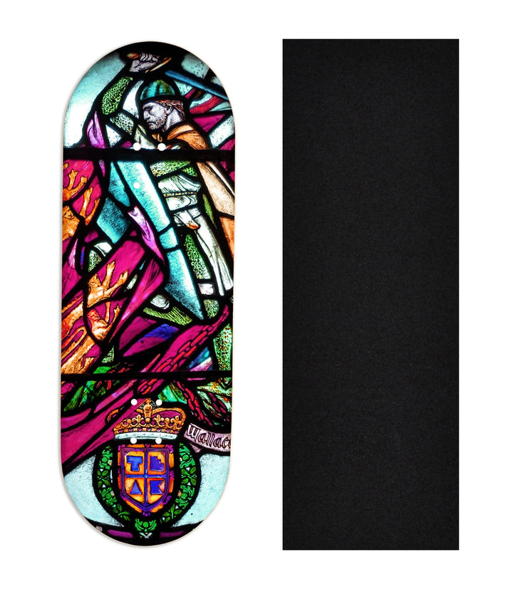 Teak Tuning Heat Transfer Graphic Wooden Fingerboard Deck, "Wallace Stained Glass" 32mm Deck