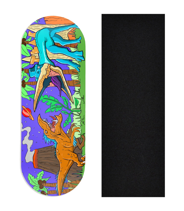 Teak Tuning Heat Transfer Graphic Wooden Fingerboard Deck, "Chilla'Saurus"