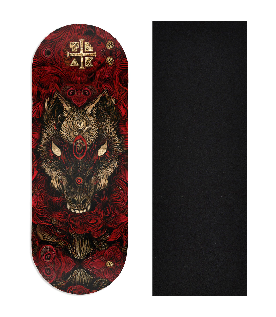 Teak Tuning Heat Transfer Graphic Wooden Fingerboard Deck, "Howl in the Night" 34mm Deck