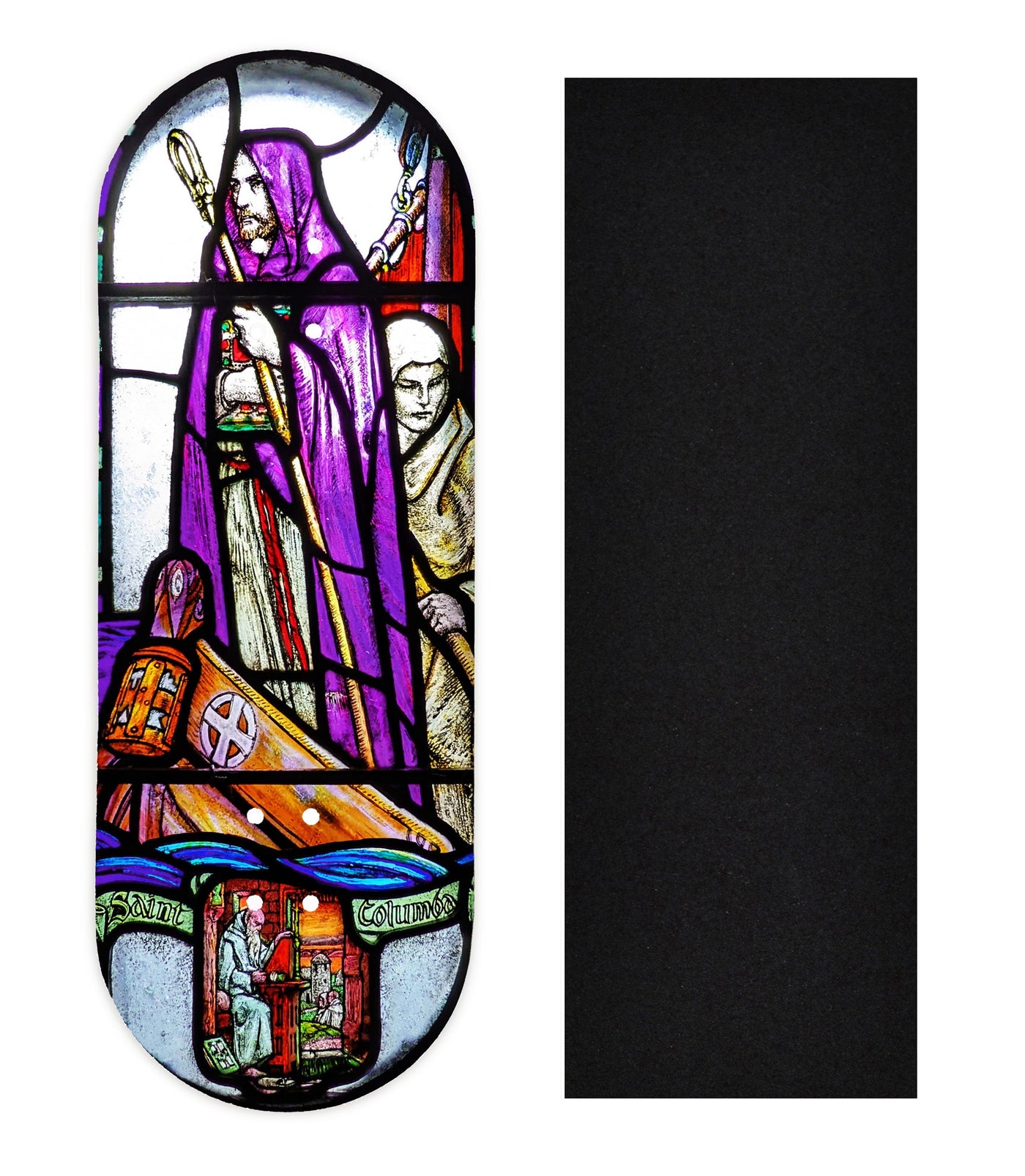 Teak Tuning Heat Transfer Graphic Wooden Fingerboard Deck, "St. Columba Stained Glass" 34mm Deck