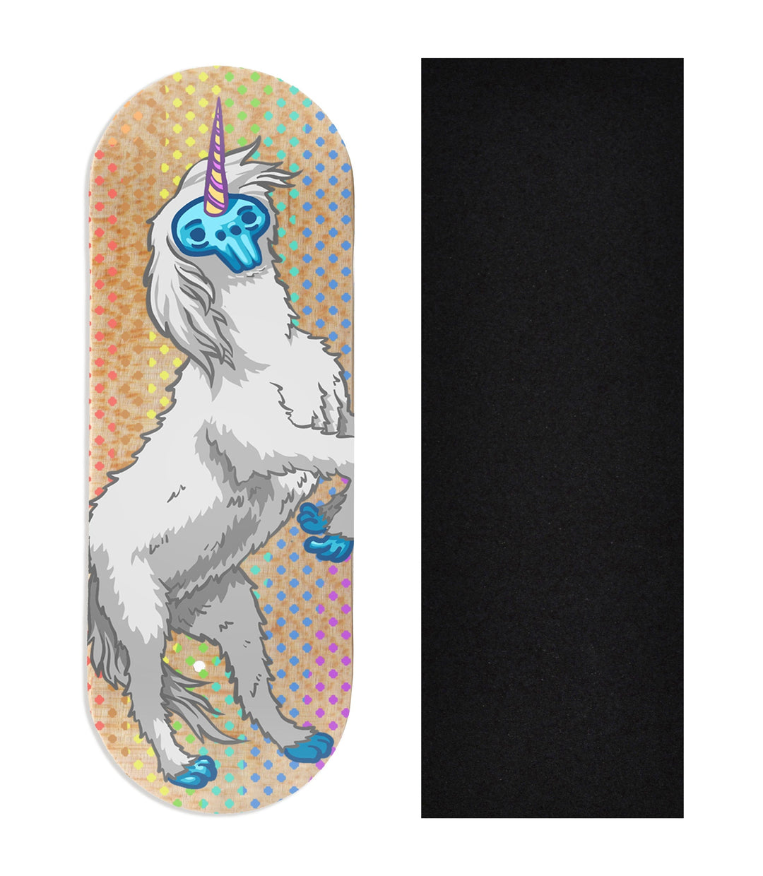 Teak Tuning Heat Transfer Graphic Wooden Fingerboard Deck, "Yeticorn" 34mm Deck