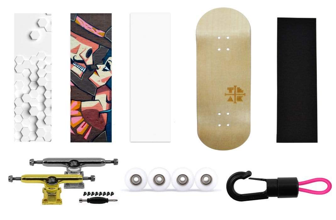 Teak Tuning Fingerboard Starter Set No. 6 - Includes 34mm Deck, 3 Wraps, Trick Tape, Trucks, and Wheels