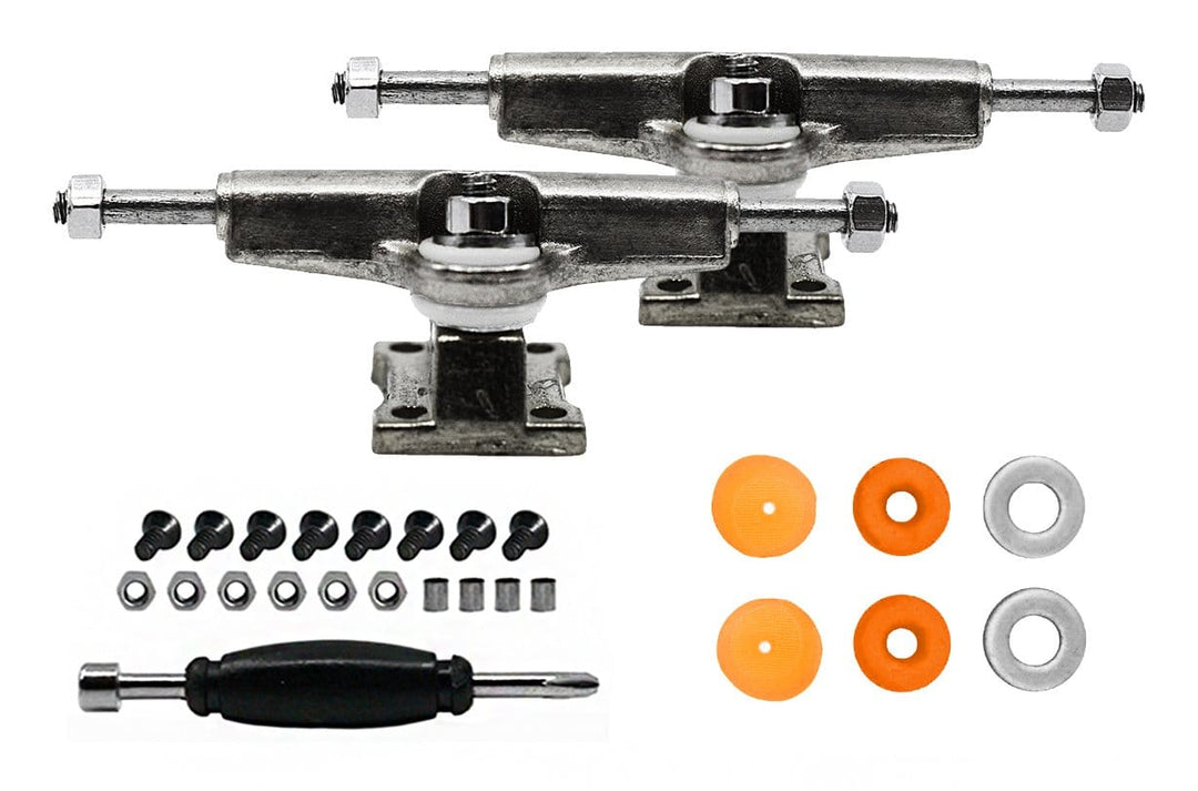 Teak Tuning Fingerboard Spacer Trucks, Chrome Silver - Includes Orange Collaboration Tuning - 32mm Width