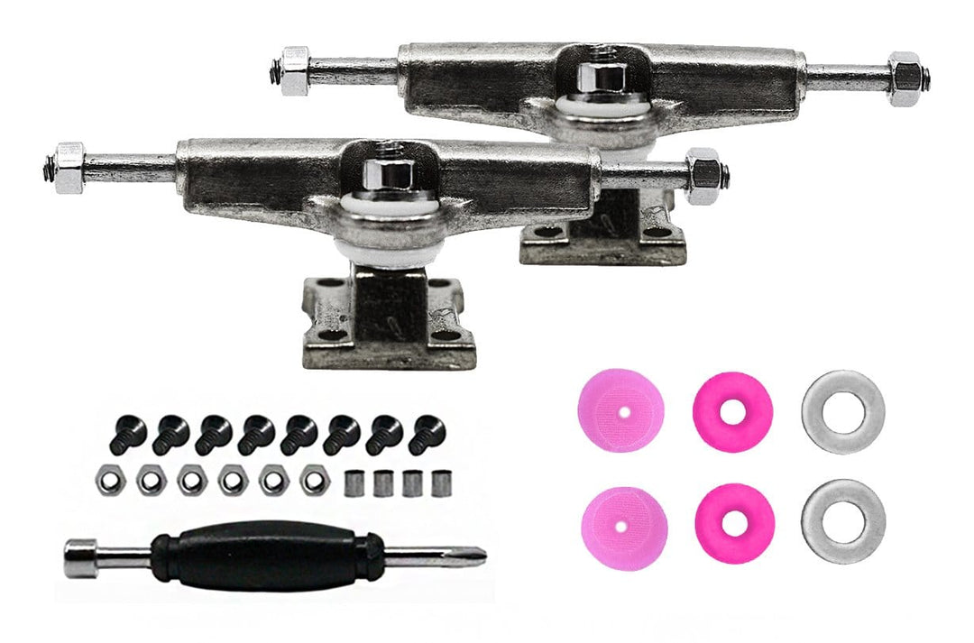 Teak Tuning Fingerboard Spacer Trucks, Chrome Silver - Includes Pink Collaboration Tuning - 32mm Width