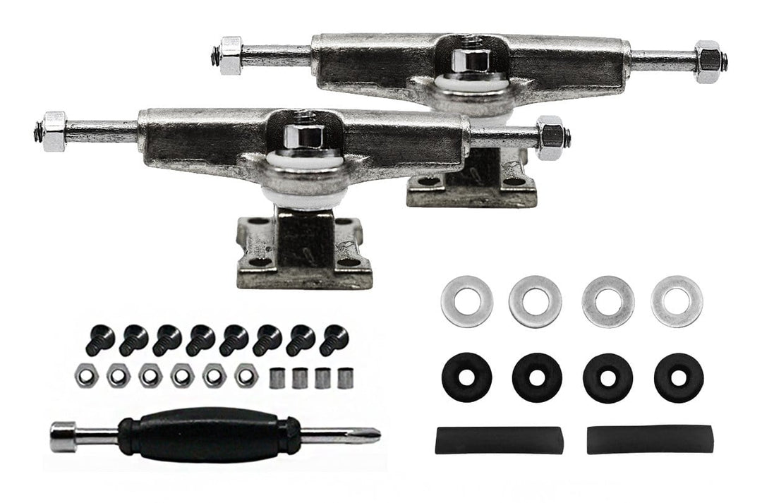 Teak Tuning Fingerboard Spacer Trucks, Chrome Silver - Includes Black O-Ring Tuning - 32mm Width
