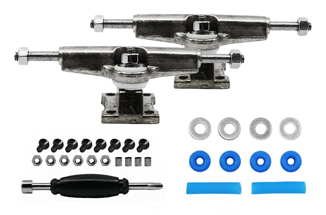 Teak Tuning Fingerboard Spacer Trucks, Chrome Silver - Includes Blue O-Ring Tuning - 32mm Width