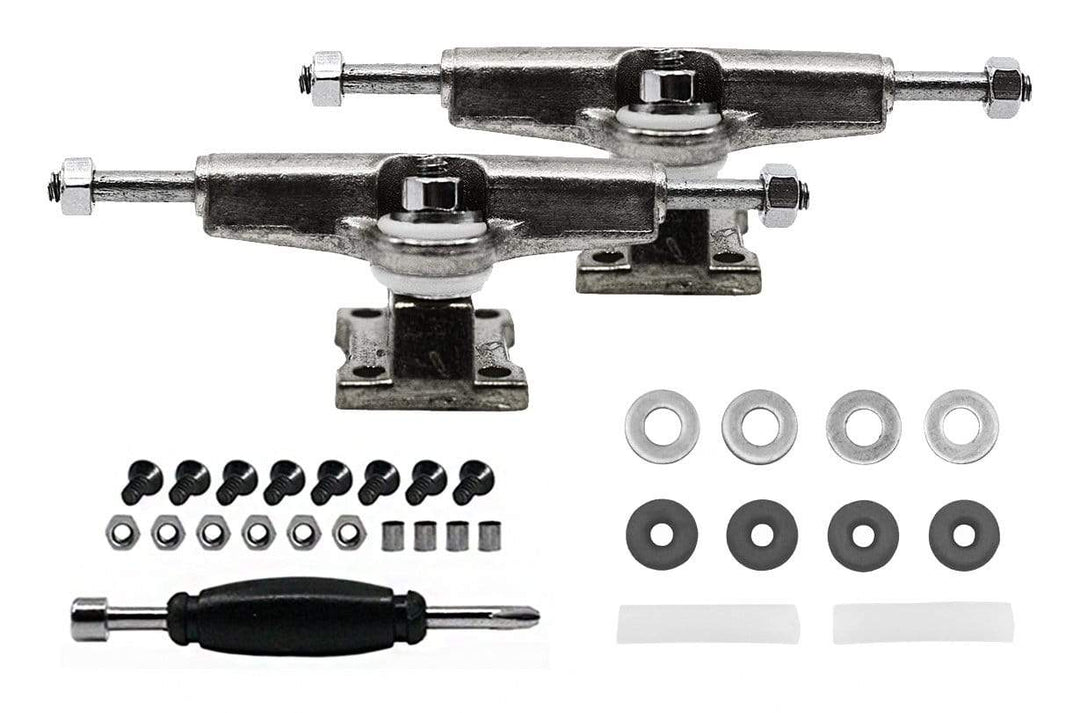Teak Tuning Fingerboard Spacer Trucks, Chrome Silver - Includes Gray O-Ring Tuning - 32mm Width